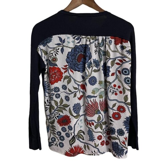 LOFT Women's Navy Blue Floral Semi Sheer Faux Layer Ribbed Cuff Sweater Medium P - Picture 7 of 7